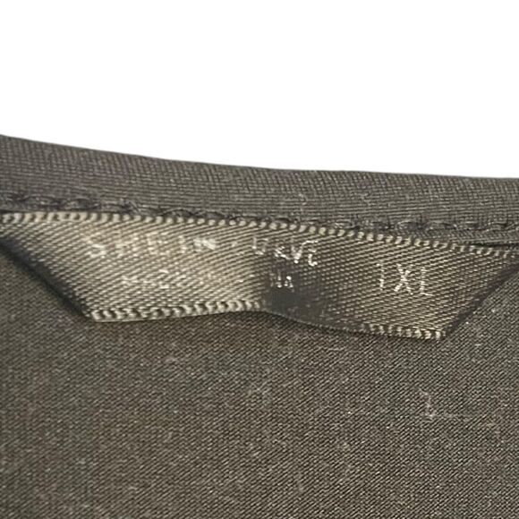 Shein Curve Peplum Blouse Women's 1X Black Casual Academia Sheer Sleeves V-Neck - Picture 8 of 9